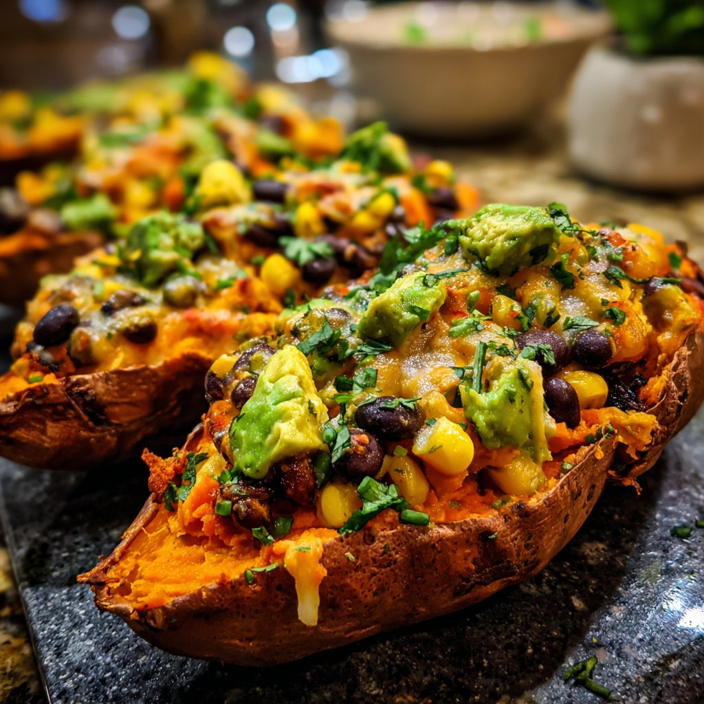 Baked Sweet Potato Veggie Boats