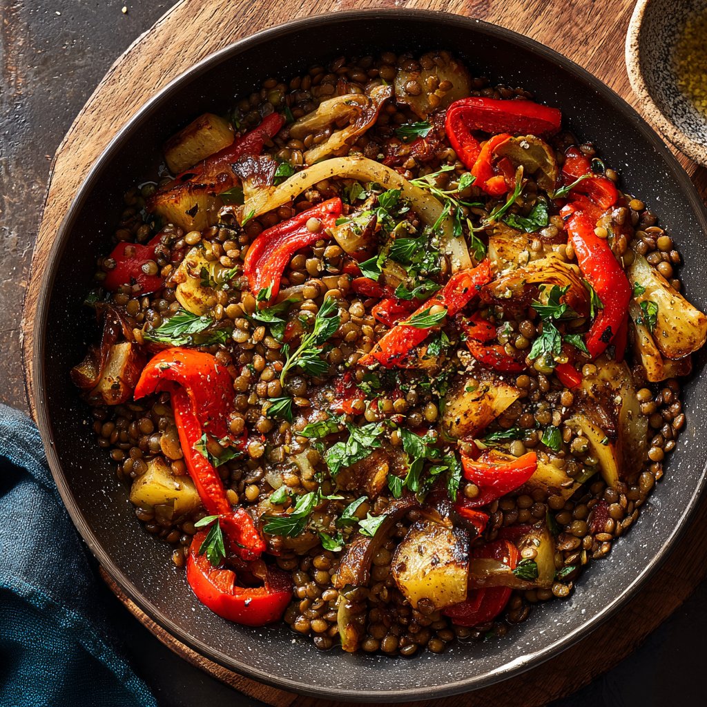 Roasted Veggie Lentil Skillet