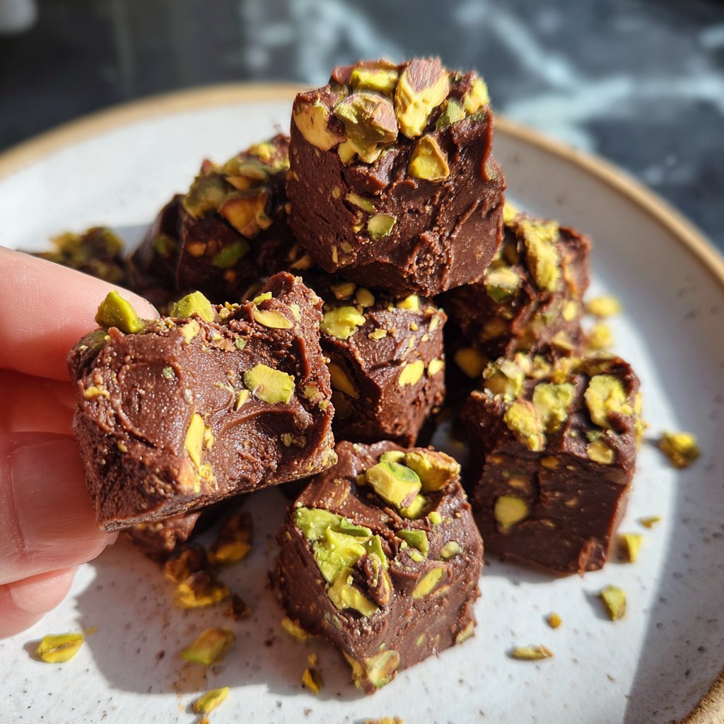 Chocolate Pistachio Fudge Bites