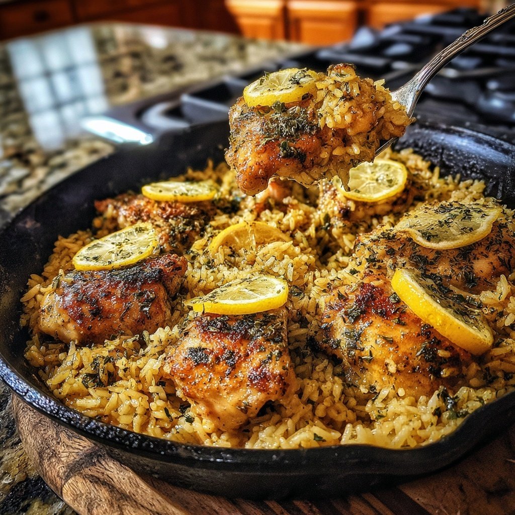 Lemon Garlic Chicken Rice Skillet